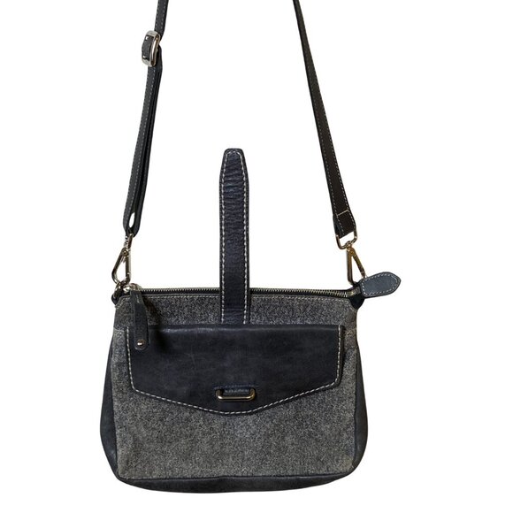 ROOTS CANADA LEATHER CROSSBODY 2 TONE GREY BAG - Picture 9 of 10